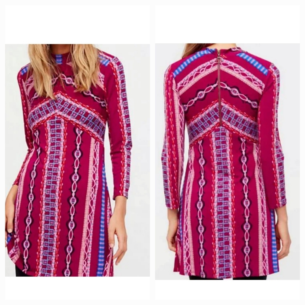 Free People Stella Long Sleeve Multicolor Print Mini Dress. Size XS